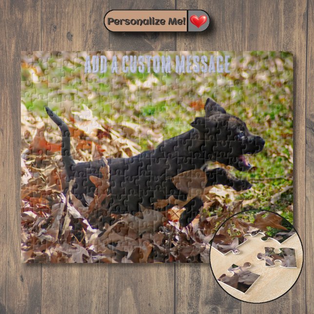 Brindle Puppy Runs Through Leaves Jigsaw Puzzle (Brindle Puppy Runs Through Leaves Jigsaw Puzzle)