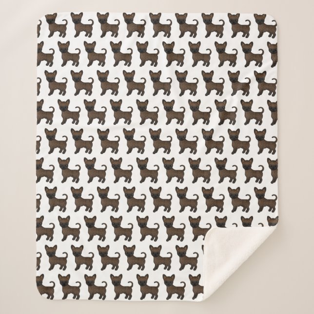 Brindle Smooth Coat Chihuahua Cartoon Dog Pattern Sherpa Blanket (Front)