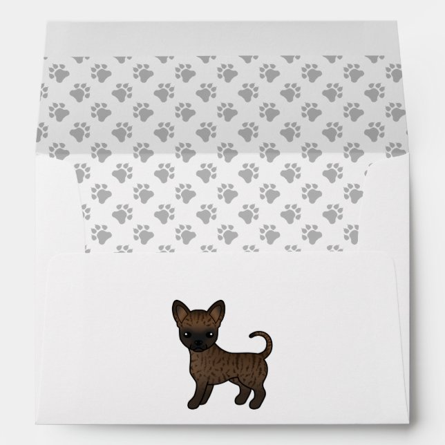 Brindle Smooth Coat Chihuahua Cartoon Dog & Paws Envelope (Back (Bottom))