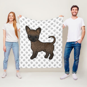Brindle Smooth Coat Chihuahua Cartoon Dog & Paws Fleece Blanket