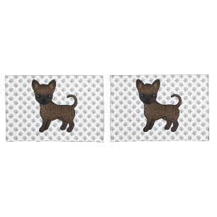 Brindle Smooth Coat Chihuahua Cartoon Dog & Paws Pillowcase