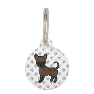 Brindle Smooth Coat Chihuahua Cute Cartoon Dog Pet Tag