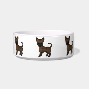Brindle Smooth Coat Chihuahua Cute Cartoon Dogs Bowl