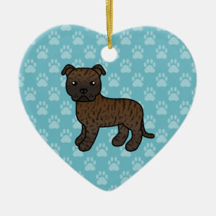 Brindle Staffordshire Bull Terrier Dog Drawing Ceramic Tree Decoration