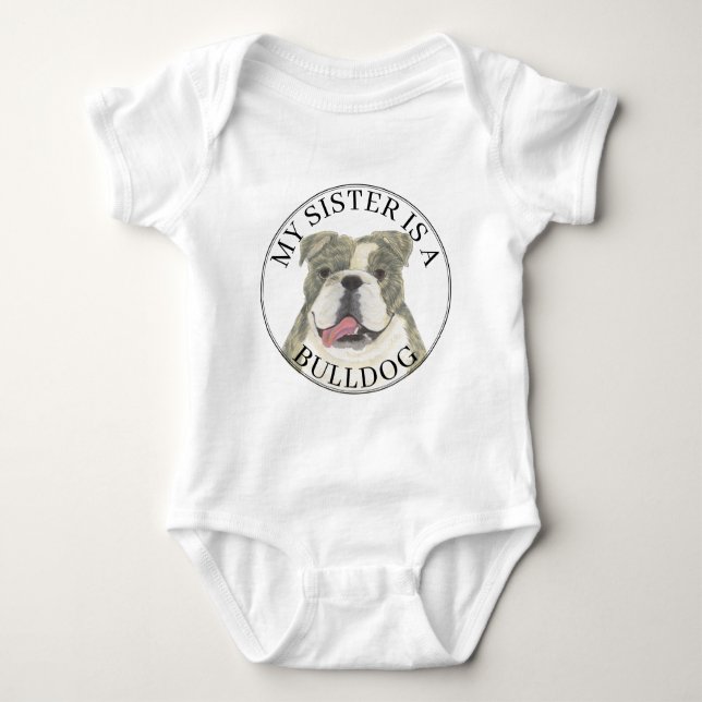 Brindle & White English Bulldog Big Sister Baby Bodysuit (Front)