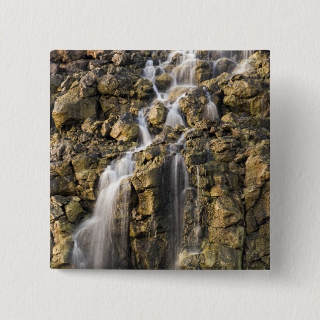 Brine falls from volcanic rock drop off 15 cm square badge (Front)
