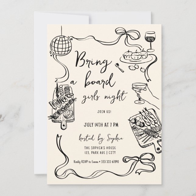 Bring a Board Girls Night Invitation (Front)