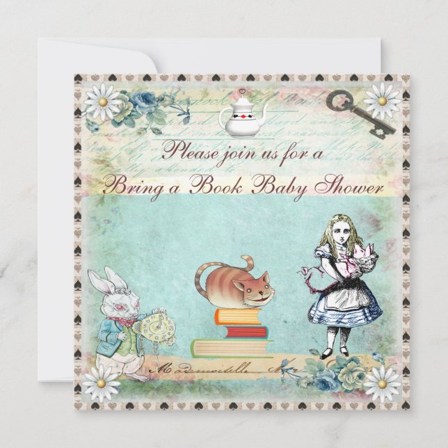 Bring a Book Alice in Wonderland Baby Shower Invitation (Front)