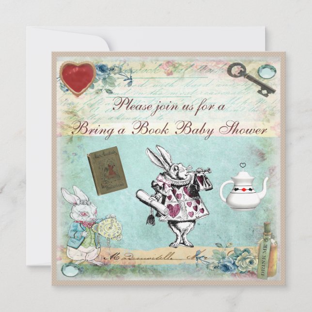 Bring a Book Alice in Wonderland Baby Shower Invitation (Front)