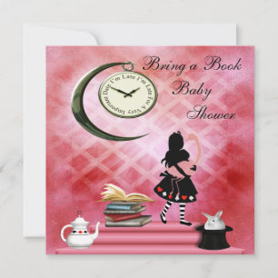 Bring a Book Alice & Pink Flamingo Baby Shower Invitation