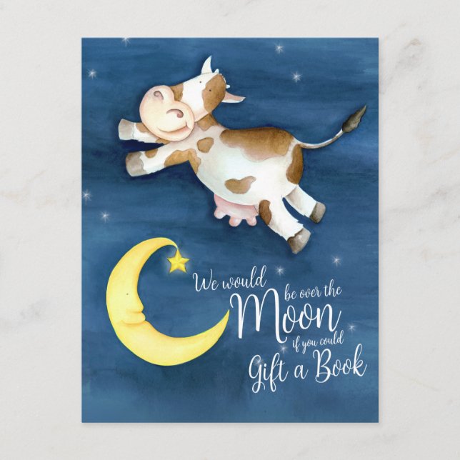 Bring a book baby shower cow over the moon art enclosure card (Front)