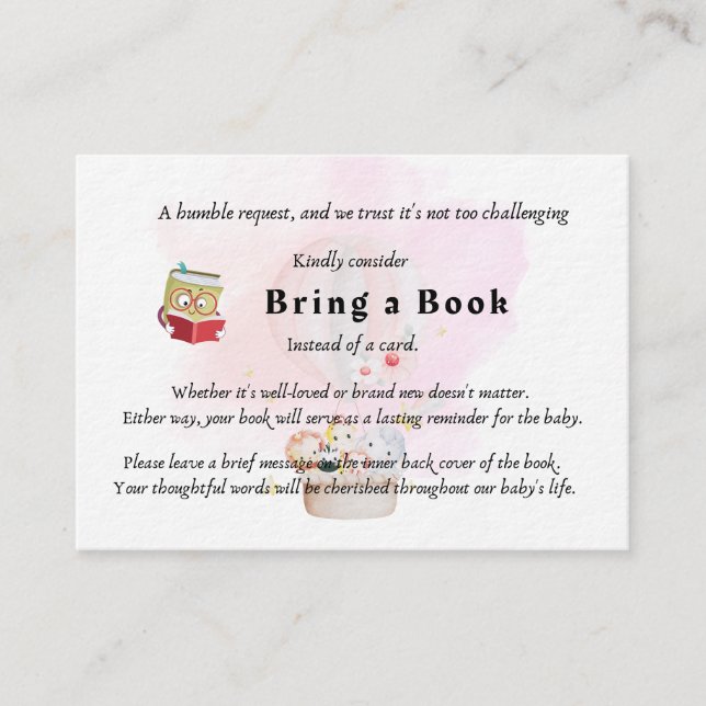 Bring a Book Baby Shower Game Enclosure Card (Front)