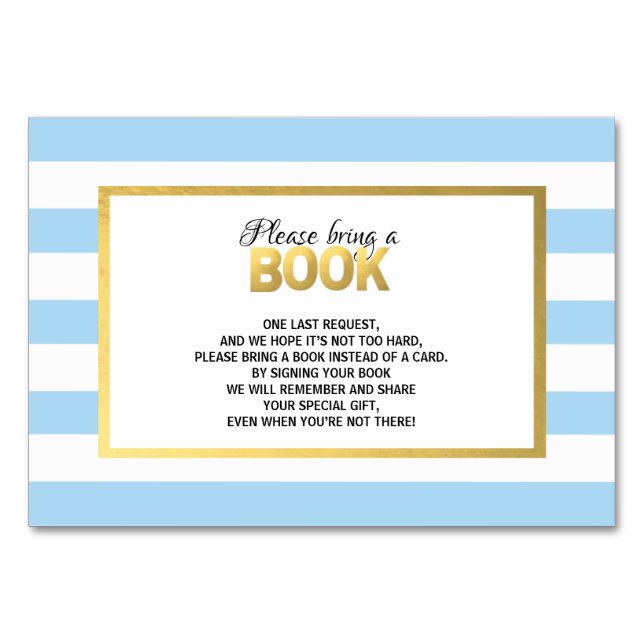 Bring a Book - Blue White Baby Shower Cards (Front)