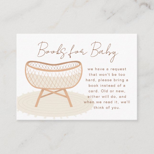 Bring A Book Boho Nursery Baby Shower Rattan Crib Enclosure Card (Front)