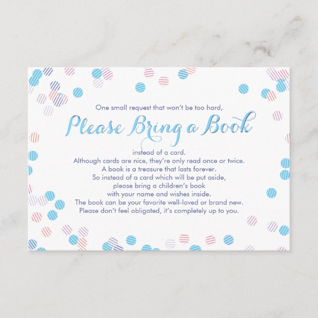 Bring a Book Boy Blue Confetti Modern Insert Card (Front)