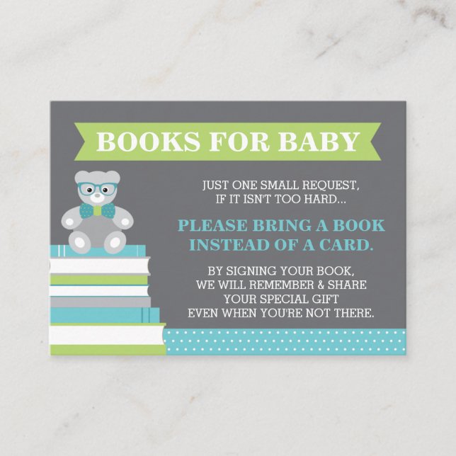 Bring A Book Card, Little Man, Teddy Bear Enclosure Card (Front)
