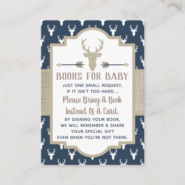 Bring A Book Card, Woodland Deer, Baby Shower Enclosure Card (Front)