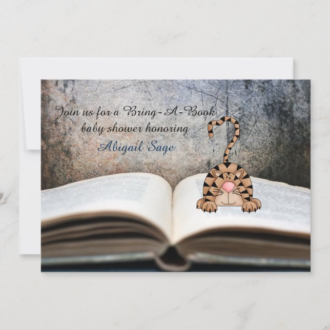 Bring A Book Cat Baby Shower Invitation for Boys (Front)