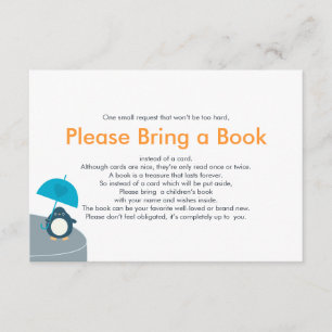 Bring a Book Cute Penguin Boy Blue Insert Card