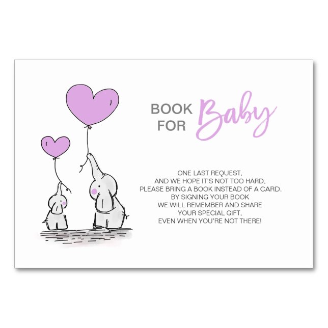 Bring a Book - Elephant LAVENDER Baby Shower Table Number (Front)