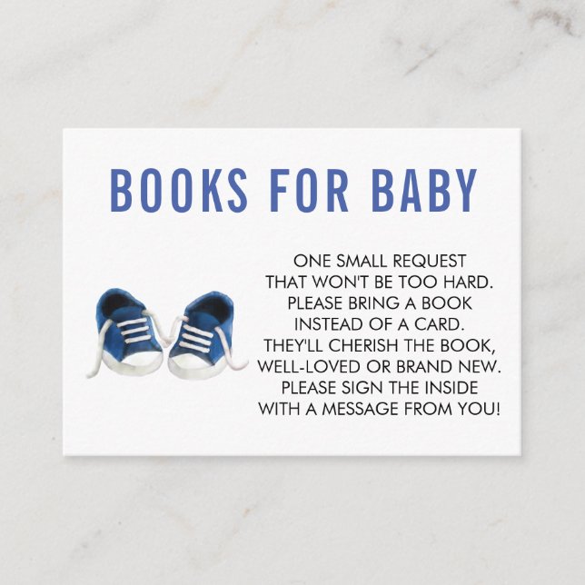 Bring a Book for Baby, Blue Sneakers Baby Shower Enclosure Card (Front)
