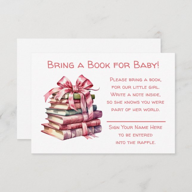 Bring a Book for Baby | Girl's Baby Shower  Enclosure Card (Front/Back)