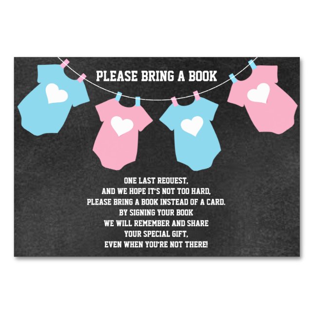 Bring a Book Gender Reveal Chalkboard Baby Shower Table Number (Front)
