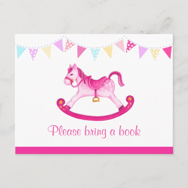 Bring a book - girl baby shower pink postcard (Front)