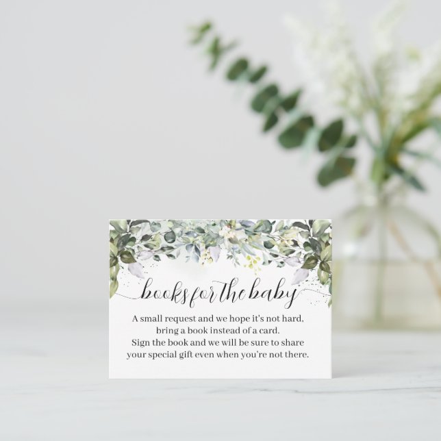 Bring a Book Greenery Baby Shower Insert Card (Standing Front)