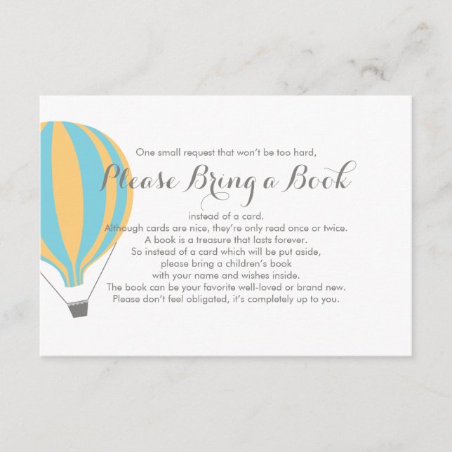 Bring a Book Hot Air Blue Balloon Insert Card (Front)
