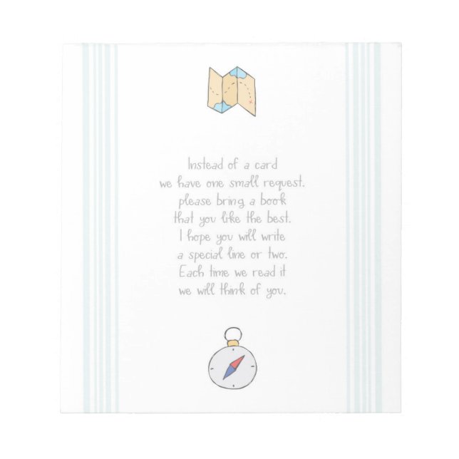 Bring a book Invite card Adventure Baby Shower Notepad (Front)