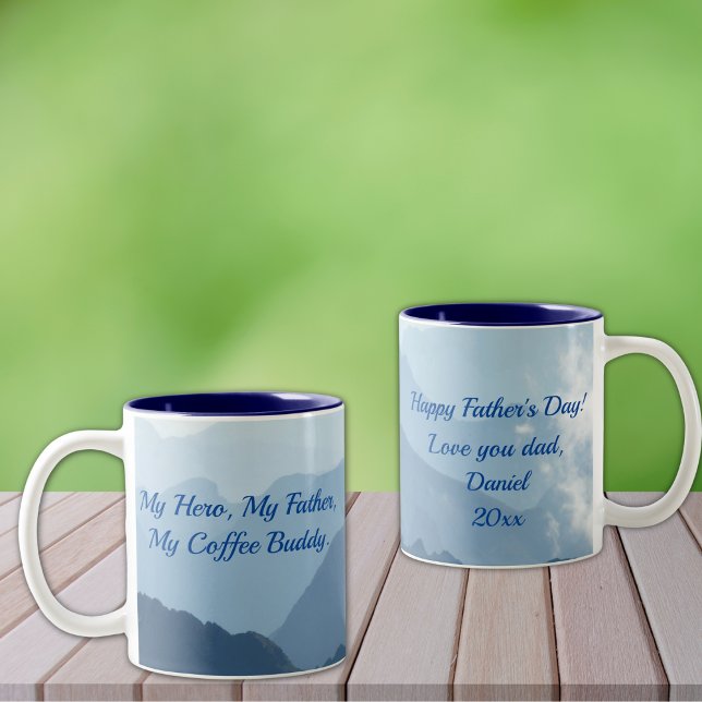Bring a Smile to Dad this Father's Day Two-Tone Coffee Mug (Personalize to add your names/dates.  Customize to change text, color or style.)