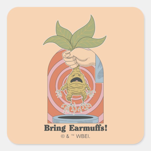 "Bring Earmuffs!" Screaming Mandrake Graphic Square Sticker (Front)