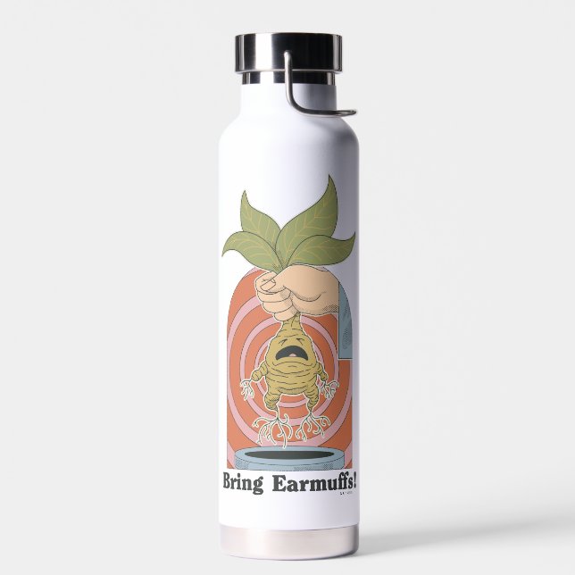 "Bring Earmuffs!" Screaming Mandrake Graphic Water Bottle (Left)