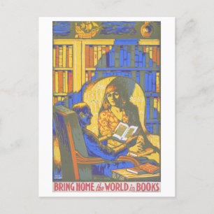 "Bring Home the World in Books" Vintage Poster Postcard