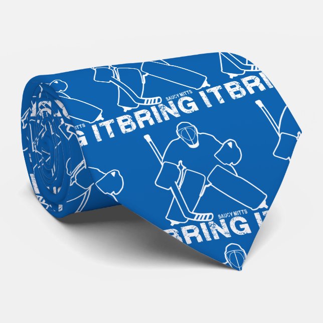 Bring It Hockey Goalie Blue Tie (Rolled)