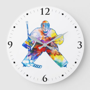 Bring It Hockey Goalie Watercolor Large Clock