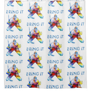Bring It Hockey Goalie Watercolor Shower Curtain