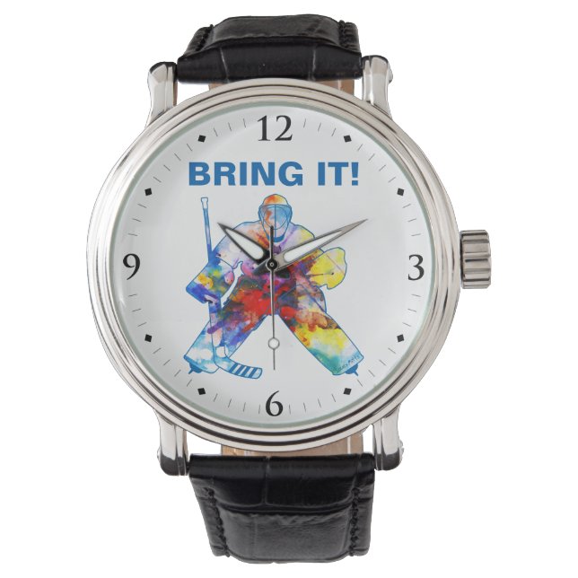 Bring It Hockey Goalie Watercolor Watch (Front)