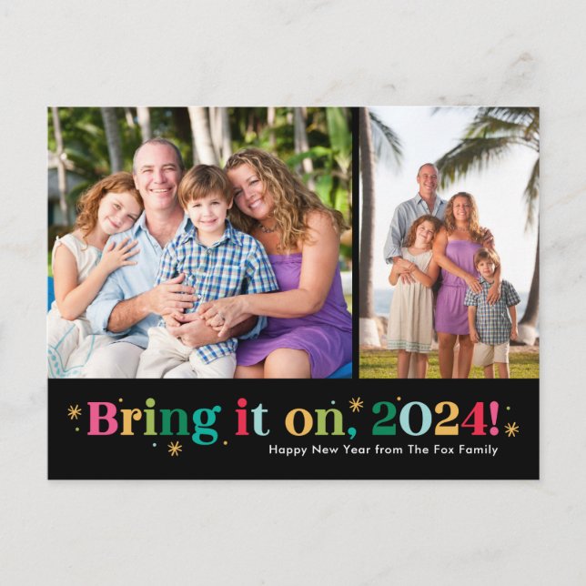 Bring It On Two Photos Happy New Year Postcard (Front)
