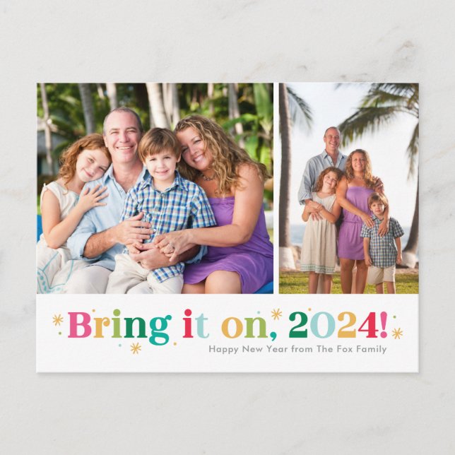 Bring It On Two Photos Happy New Year Postcard (Front)