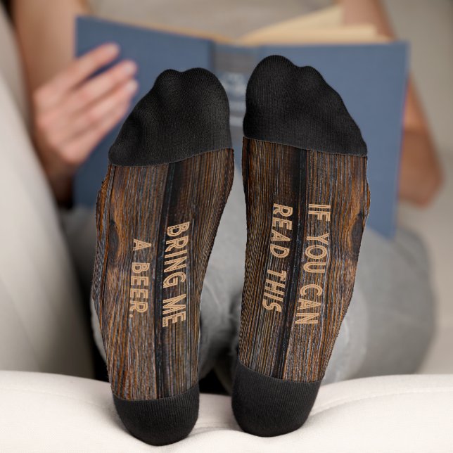 Bring Me Beer Rustic Wood Tone Brown Socks (Bottom)