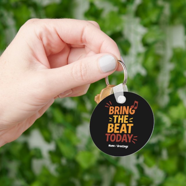 Bring the Beat Today Colourful Retro Music  Key Ring (Hand)