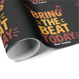 Bring the Beat Today Colourful Retro Music Wrapping Paper