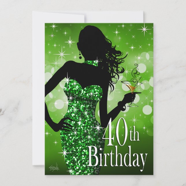 Bring the Bling Sparkle 40th Birthday | green Invitation (Front)