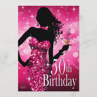 Bring the Bling Sparkle 50th Birthday | fuchsia Invitation