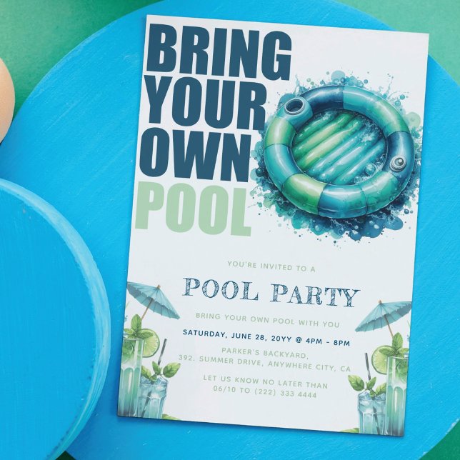 Bring Your Own Pool Party Blue Turquoise  Invitation (Creator Uploaded)