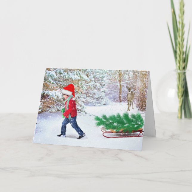 Bringing Home Christmas Tree with Inside Greeting Card (Front)