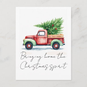 Bringing Home the Christmas Spirit Red Truck Postcard