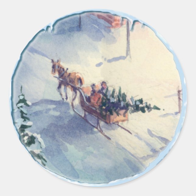 BRINGING HOME the TREE by SHARON SHARPE Classic Round Sticker (Front)
